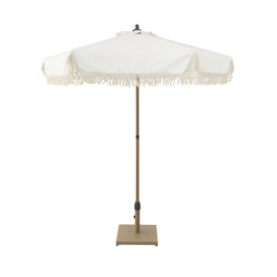 Parasol HOSSEGOR droit à franges 2m. beige. acier. mât effet bois. UPF 30+. D 200 x H 225 cm