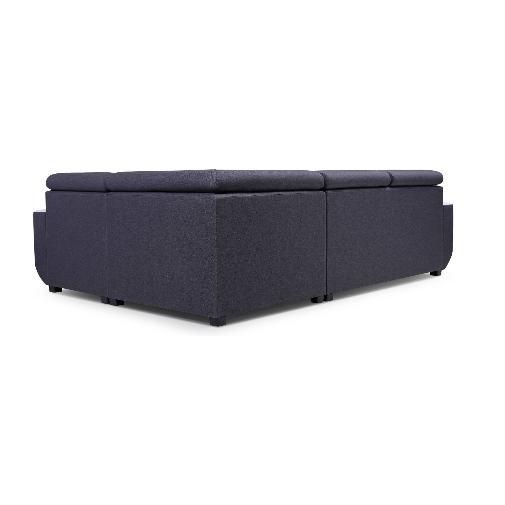 Dustin - Canapé d'angle L réversible - 5 places - Convertible avec coffre - Têtieres réglables - Noir / Gris