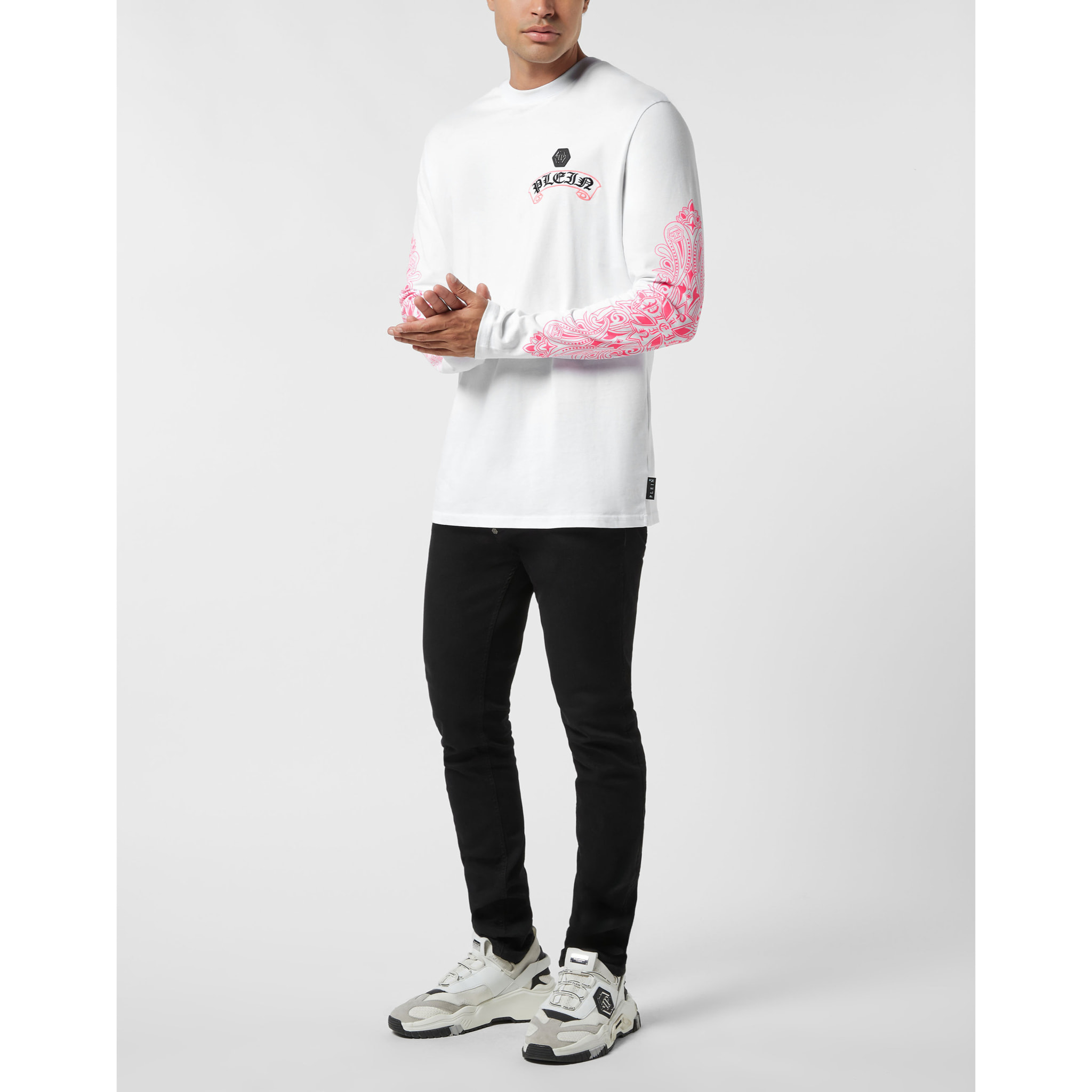 PHILIPP PLEIN Camiseta de cuello redondo y manga larga CHROME