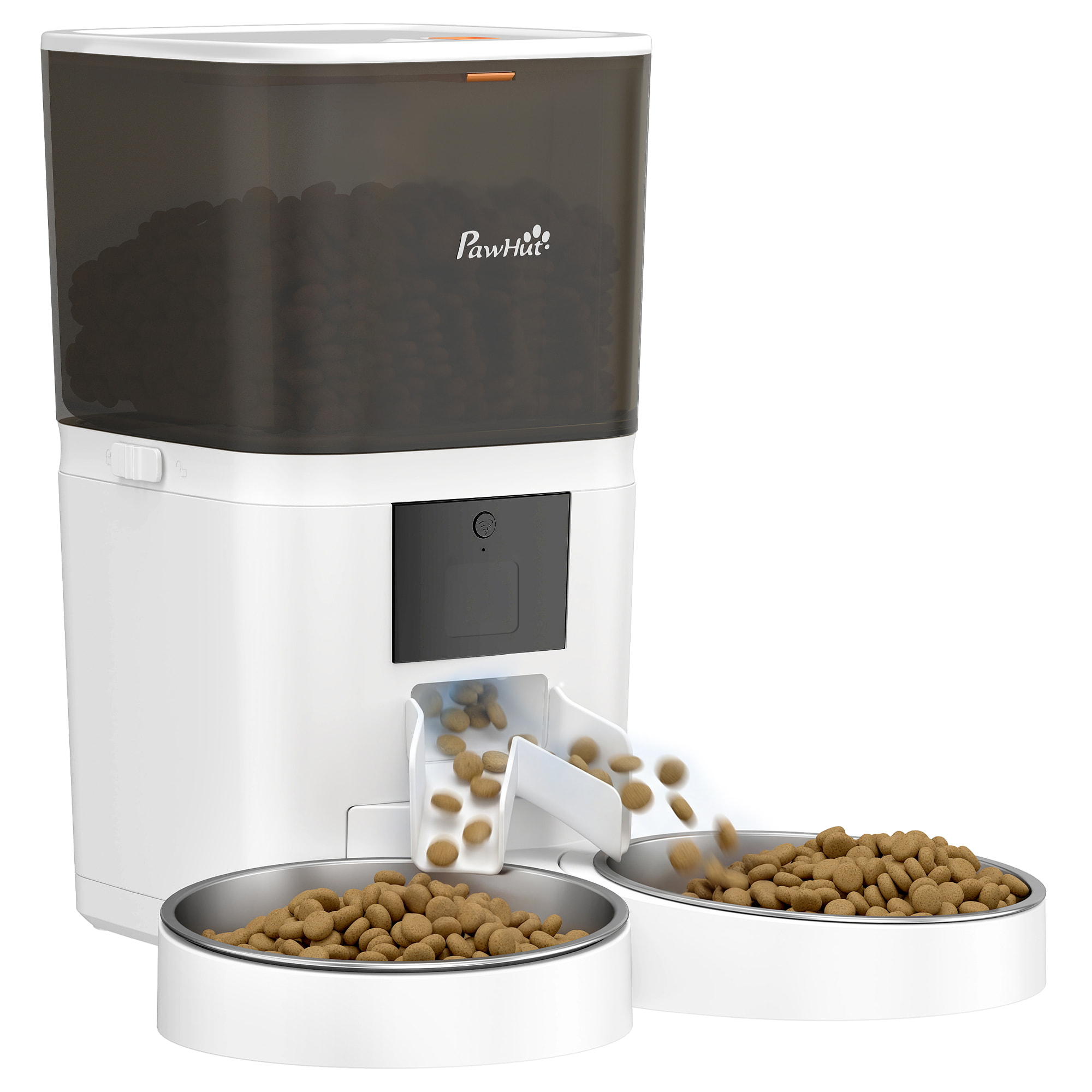 Comedero Automático 6L WiFi 2.4G, Dispensador de Comida para Gatos y Perros con Control App, 2 Cuencos, Programable 1-10 Comidas, Grabadora Voz 10s, 2 Fuentes de Alimentación, Fácil de Limpiar