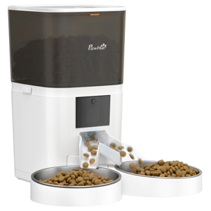 Comedero Automático 6L WiFi 2.4G, Dispensador de Comida para Gatos y Perros con Control App, 2 Cuencos, Programable 1-10 Comidas, Grabadora Voz 10s, 2 Fuentes de Alimentación, Fácil de Limpiar