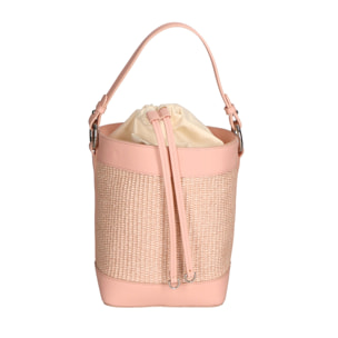 Borsa a secchiello da donna - Modello Lisbeth - Misto pelle e tessuto - 18.0 x 24.0 x 15.0 cm