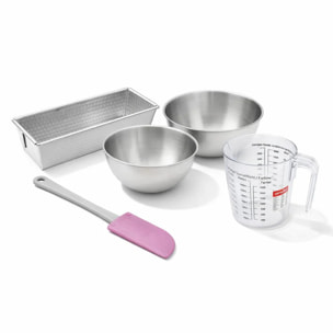 Set pâtisserie avec moule à cake acier, 2 bols à mixer, verre mesureur et spatule Zenker