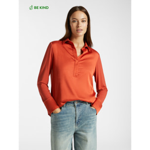 Elena Mirò - Camiseta con cuello de viscosa LENZING™ ECOVERO™ - Naranja sol