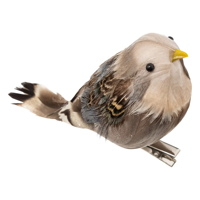 Décoration de sapin oiseau plume marron 12cm