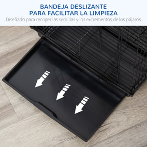 Jaula para Pájaros Jaula Metálica de Aves 40x40x59 cm con Techo Abatible 2 Perchas 2 Comederos y Bandeja Extraíble para Canarios Periquitos Negro