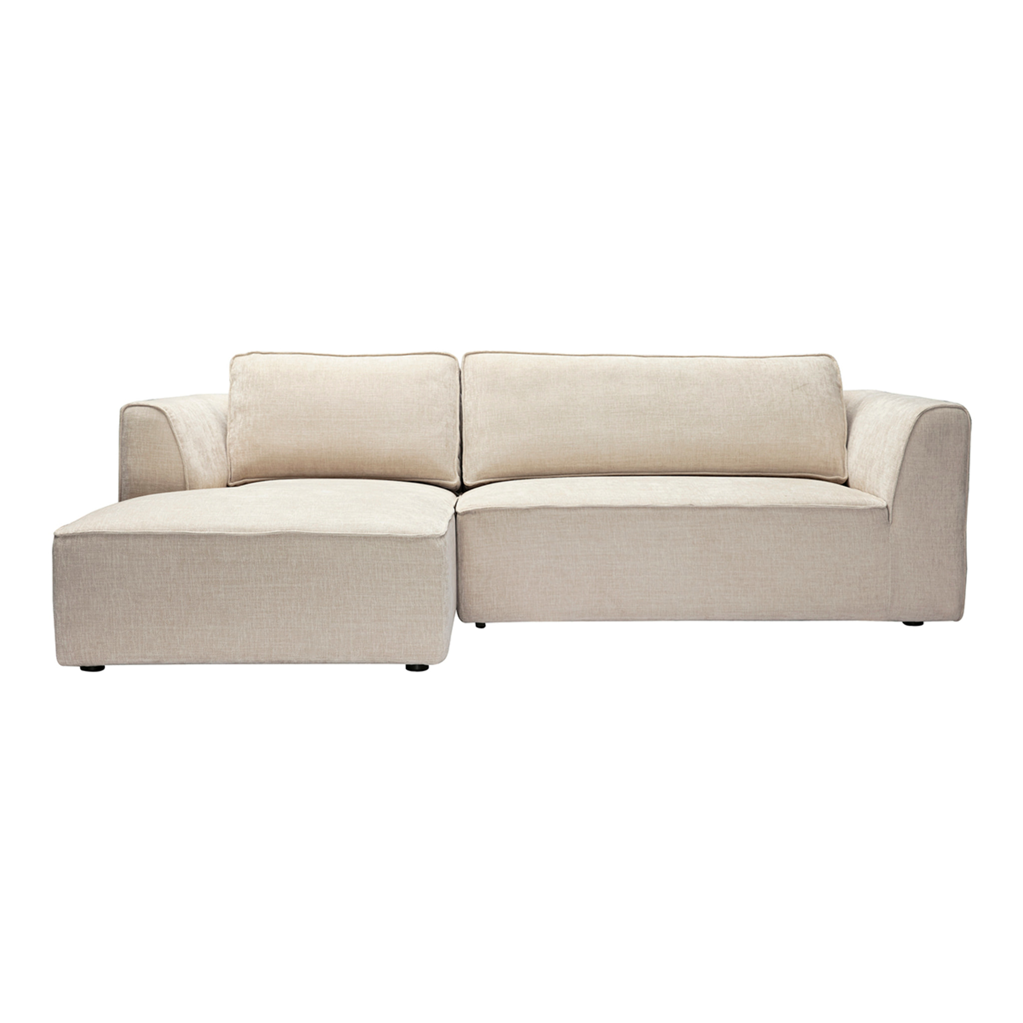 Canapé d'angle gauche design en tissu effet velours texturé beige 3 places GRAMMY