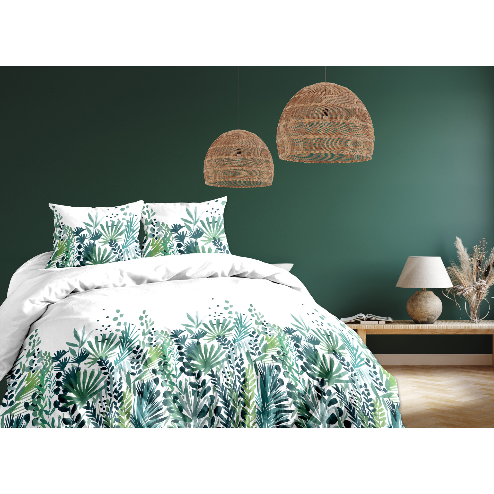 Parure Winny v?g?tal Housse de couette 260x240 + 2 Taies - 100% Coton 57 fils - Certifi? Oeko-tex