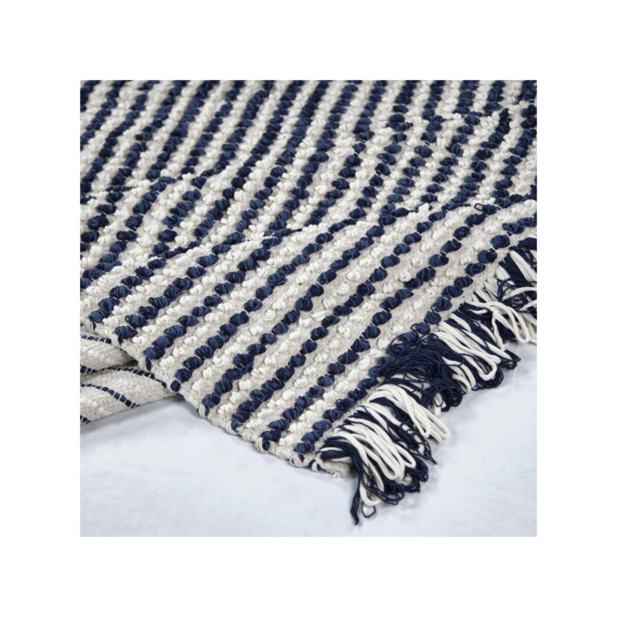 Tapis 160 x 230 cm en tissu bleu marine avec franges bicolores - MARINE