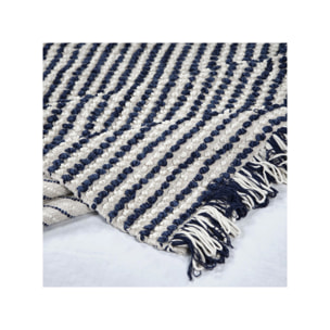 Tapis 160 x 230 cm en tissu bleu marine avec franges bicolores - MARINE