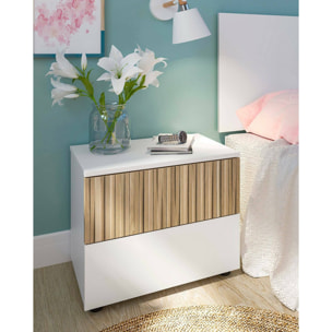 Comodino Josie, Comò basso, Tavolino da notte, Mensola da letto, 50x42 h34 cm, Bianco e Rovere