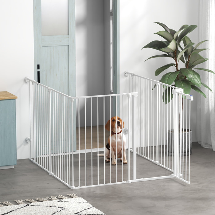 Parque para Perros de 6 Paneles Corralito para Mascotas Plegable de Acero con Doble Cerradura Función de Bloqueo Auxiliar y Forma de Bricolaje para Pasillos Escaleras 123x102x90 cm Blanco