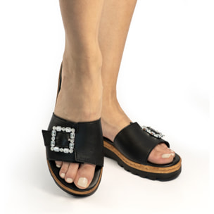 CIABATTA FIBBIA VERA PELLE NERO