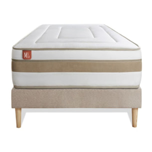 Ensemble Matelas Le Raffiné - 26cm - Ressorts ensachés et mémoire de forme - Confort haut de gamme, impact réduit. - Sommier Tapissier Beige