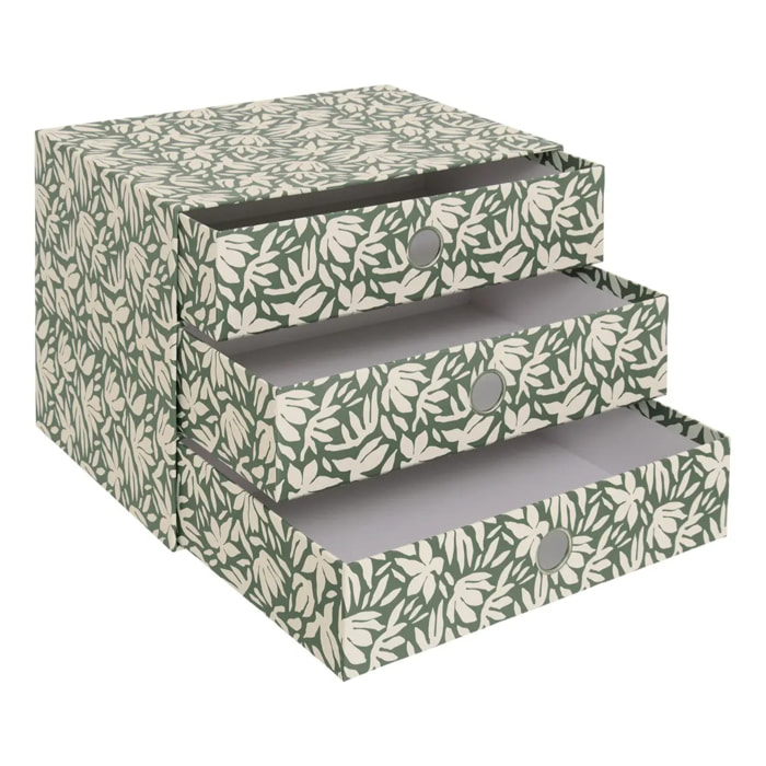 Tour rangement 3 tiroirs Florea motif fleuri vert laurier