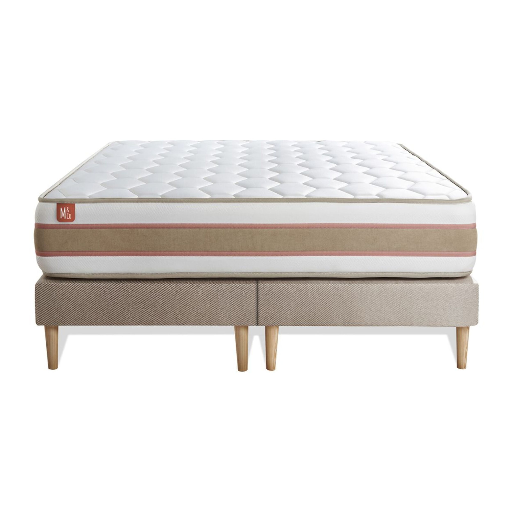 Ensemble Matelas Le Délicat - 26cm - Ressorts ensachés et mémoire de forme - Technologie hybride, fabrication responsable. - Sommier Tapissier Beige
