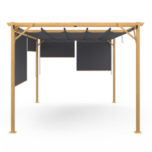 Pergola Marina en acier effet bois avec toit rétractable et 4 stores gris 3x4m