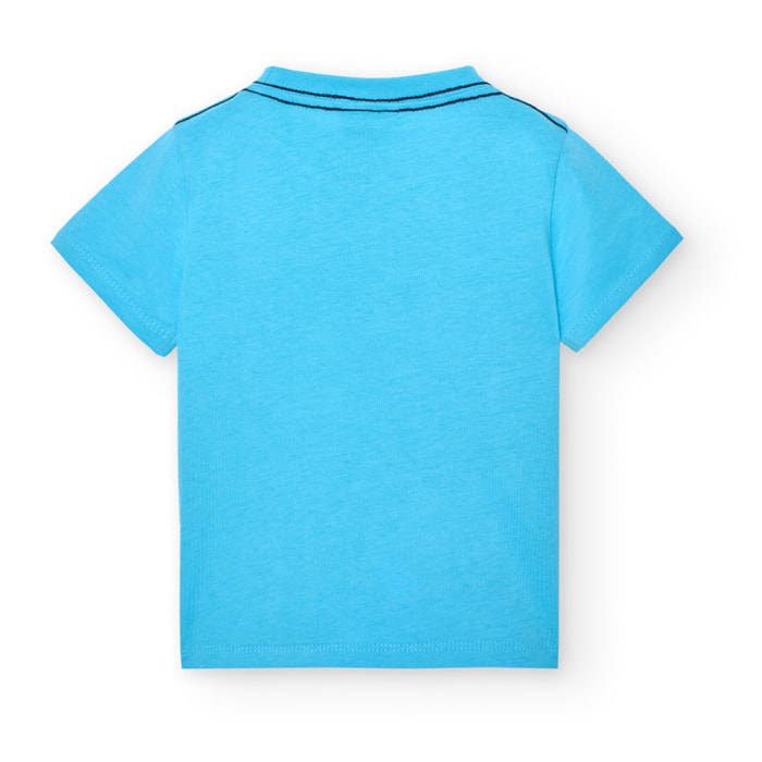 Camiseta niÃ±o estampada, mangas cortas, azul turquesa