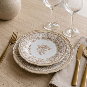 Lot de 6 assiettes à dessert fleuries en grès miel 20cm FAUSTINE
