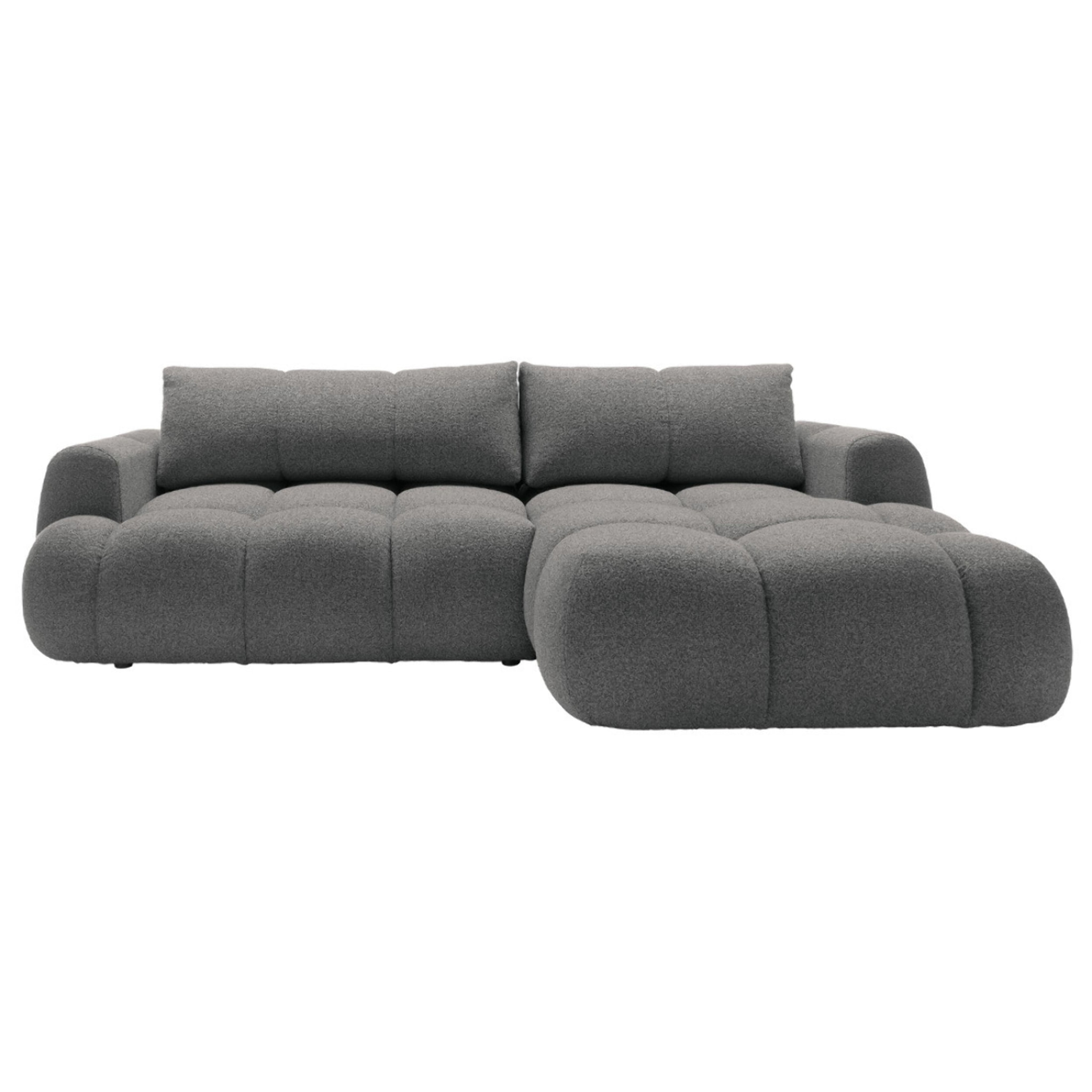 Yulin - Canapé d'angle droit 4 places convertible avec coffre en tissu bouclette - Gris foncé