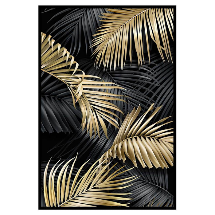 Affiche encadrée feuilles tropicales dorées fond noir Affiche + cadre en métal - Noir