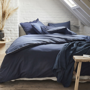 Housse de couette bicolore en coton, BONS JOURS, Bleu Nocturne/ Bleu Denim