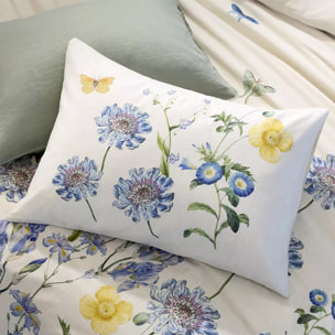 Taie d'oreiller lin & coton lavé 130 g/m² imprimé bleu jaune Iris d'ete naturel