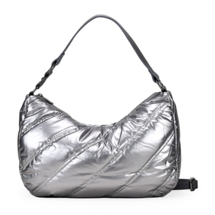 Bolso de hombro media luna plomo con cosido acolchado