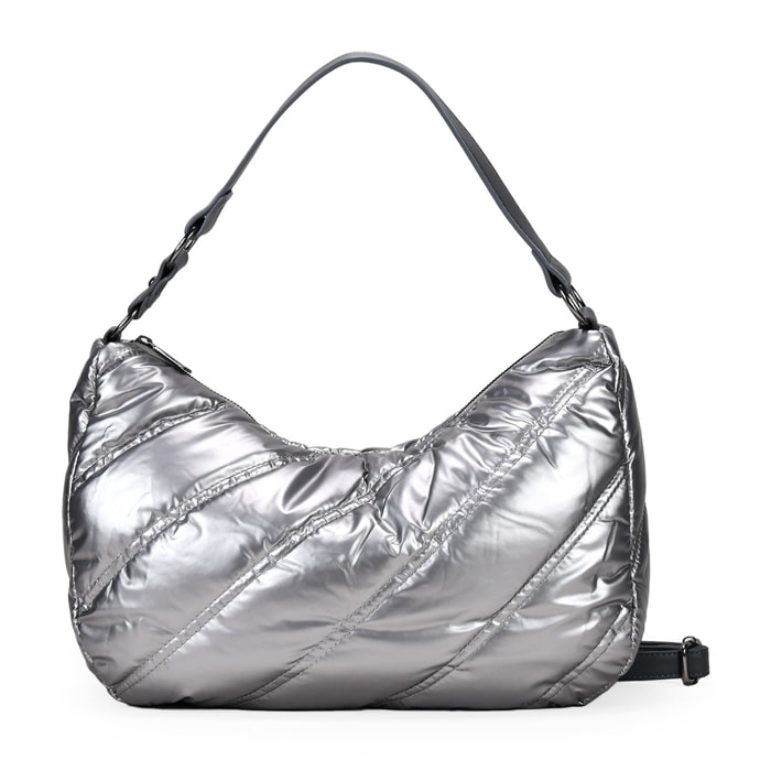 Bolso de hombro media luna plomo con cosido acolchado