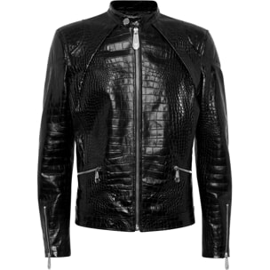 PHILIPP PLEIN Leather Moto Jacket COCCO