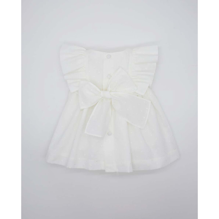 VESTIDO CEREMONIA MUSELINA BORDADA BLANCO