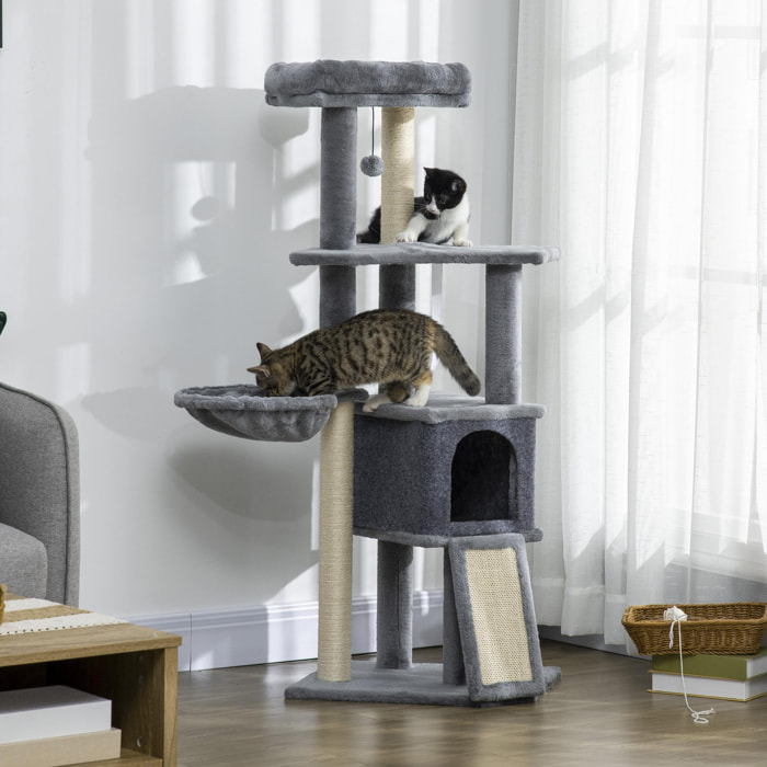 Arbre à chat multi-équipement griffoirs grattoirs plateforme niche hamac jeu boule suspendue gris