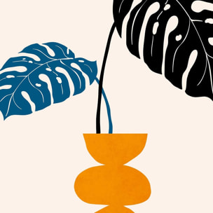 Affiche graphique ""plante en pot"" Affiche + cadre en bois - Noir