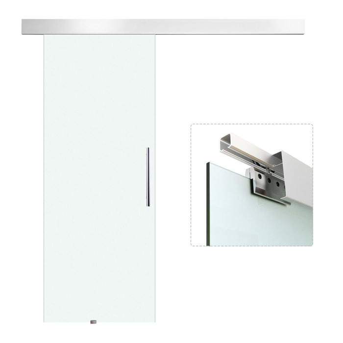Puerta Corredera 90x205 cm Puerta Corrediza de Cristal con Riel Silenciosa para Sala de Estar Comedor Translúcido