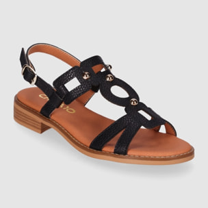 Sandalias de Piel - Negro - Tacón: 1 cm
