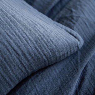 Housse de couette unie en gaze de coton, TENDRESSE, Bleu de Chine