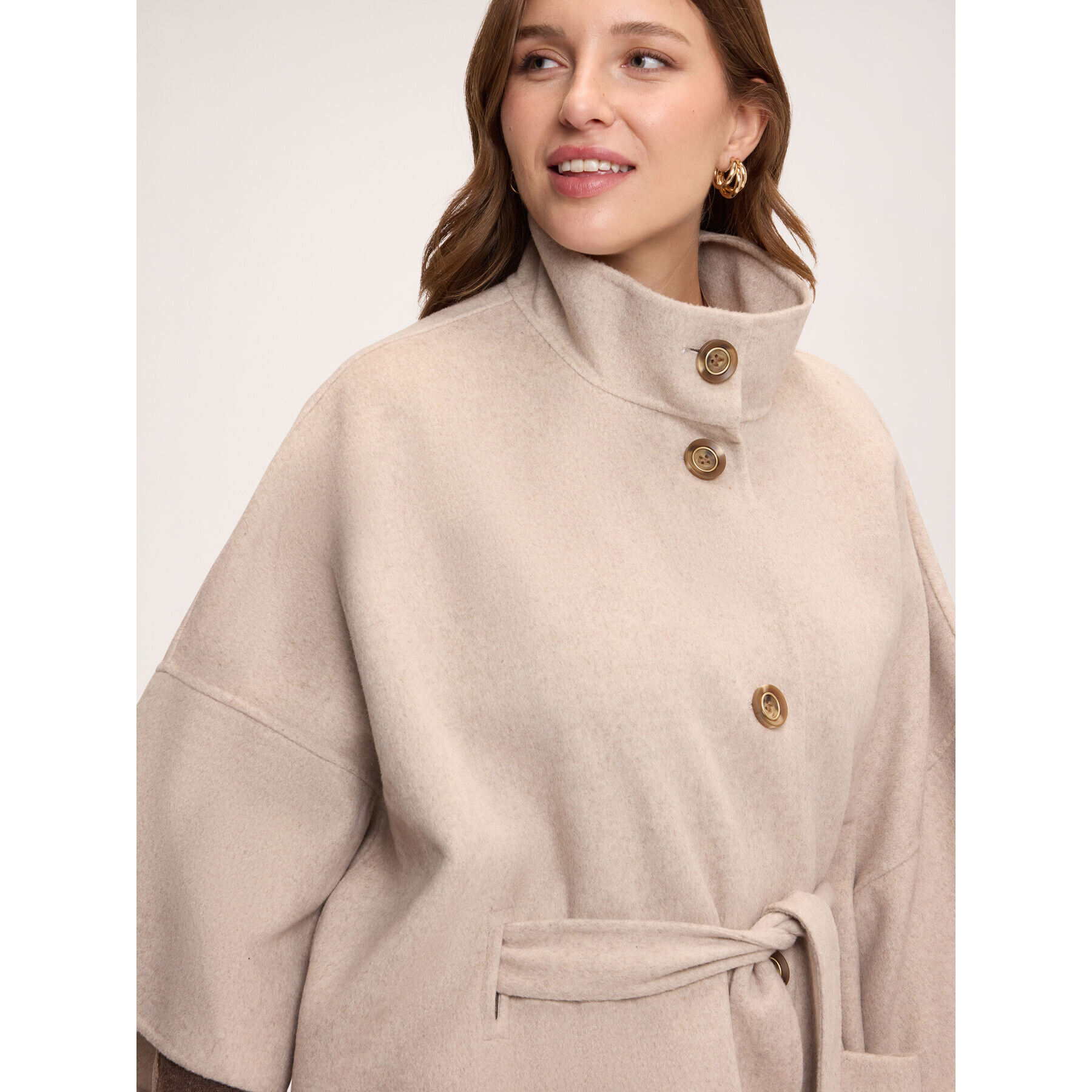 Fiorella Rubino - Cappotto in panno misto lana con cintura - Beige
