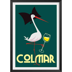 Affiche cigogne de Colmar Affiche + cadre en bois - Noir