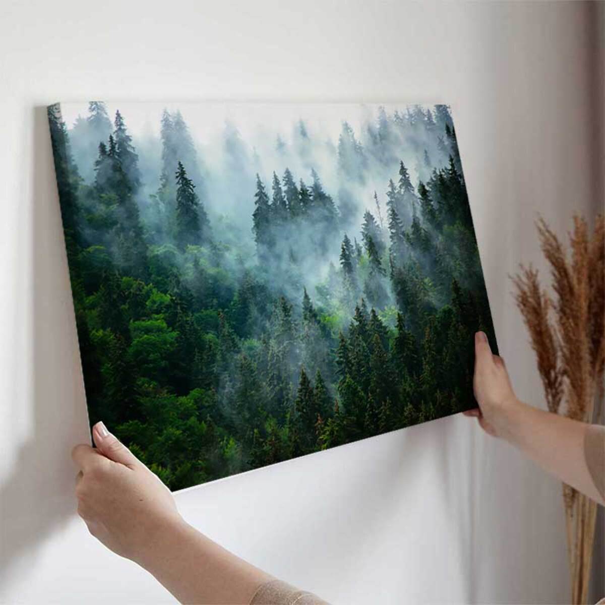 Tableau forêt brumeuse et pins majestueux Toile imprimée