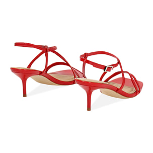 Sandalo donna rosso in vernice, tacco 5,5 cm