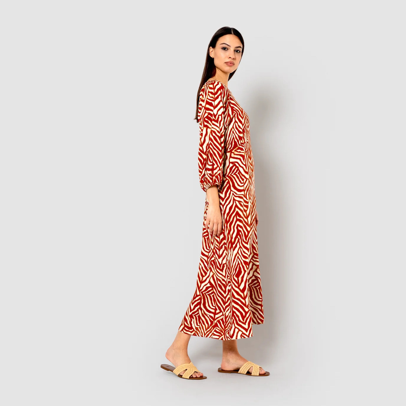 Vestido midi viscosa portabales teja