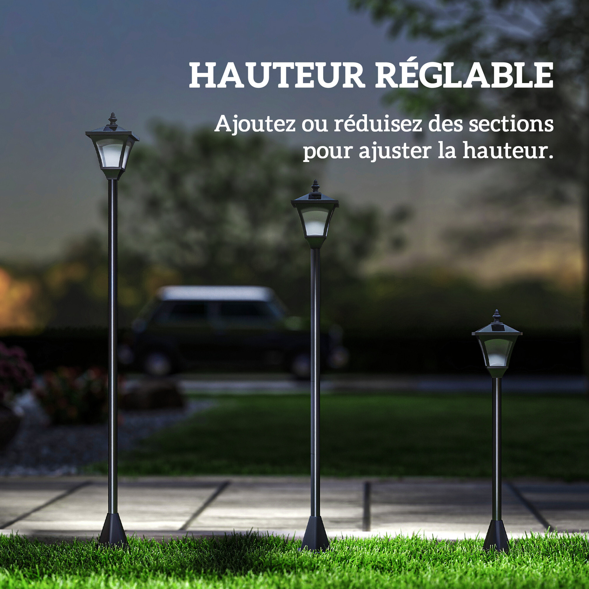 Outsunny Luminaire extérieur solaire lampadaire lanterne classique LED 10 Lm dim. 15L x 15l x 120H cm noir