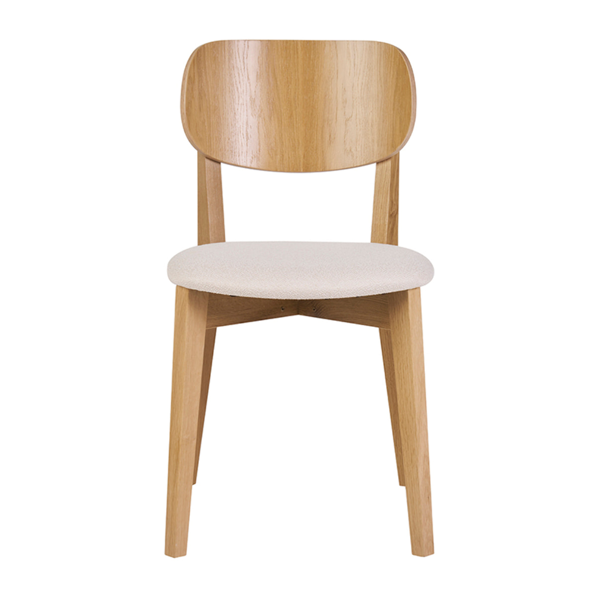 Chaises vintage en bois clair chêne et tissu effet laine bouclée blanc (lot de 2) LUCIA