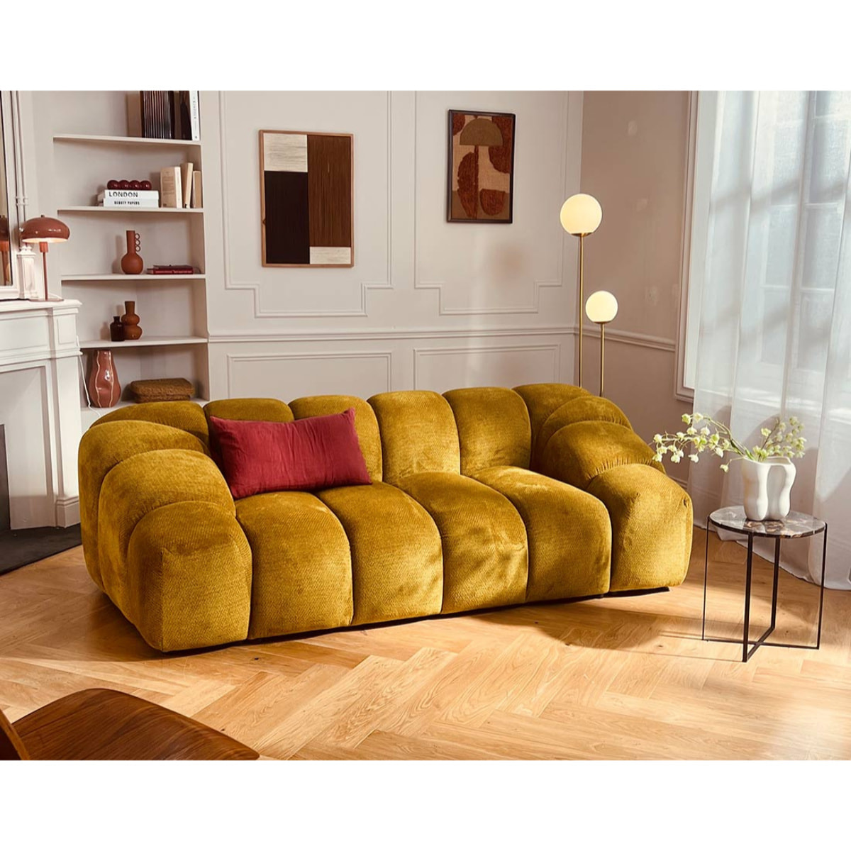 Ava - canapé 3 places en velours texturé - Jaune