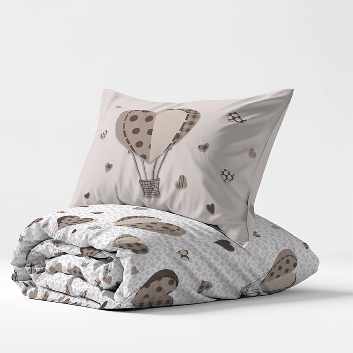 Parure copripiumino mongolfiera beige 100% cotone