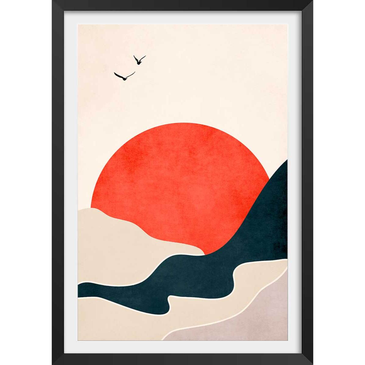 Affiche ""drowning sun"" Affiche + cadre en bois - Noir