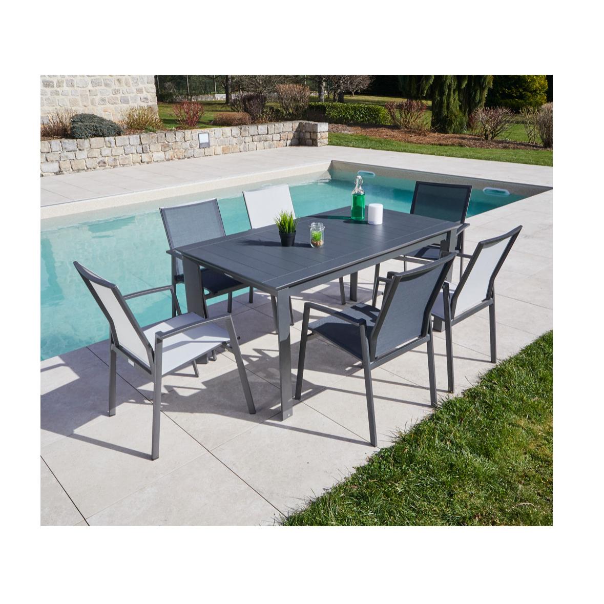 SEYCHELLES - Ensemble table et chaises de jardin - Gris Anthracite et Perle