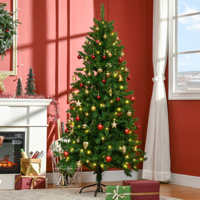 árbol de Navidad Artificial Altura 180 cm Ignífugo con 714 Ramas 200 Luces LED
