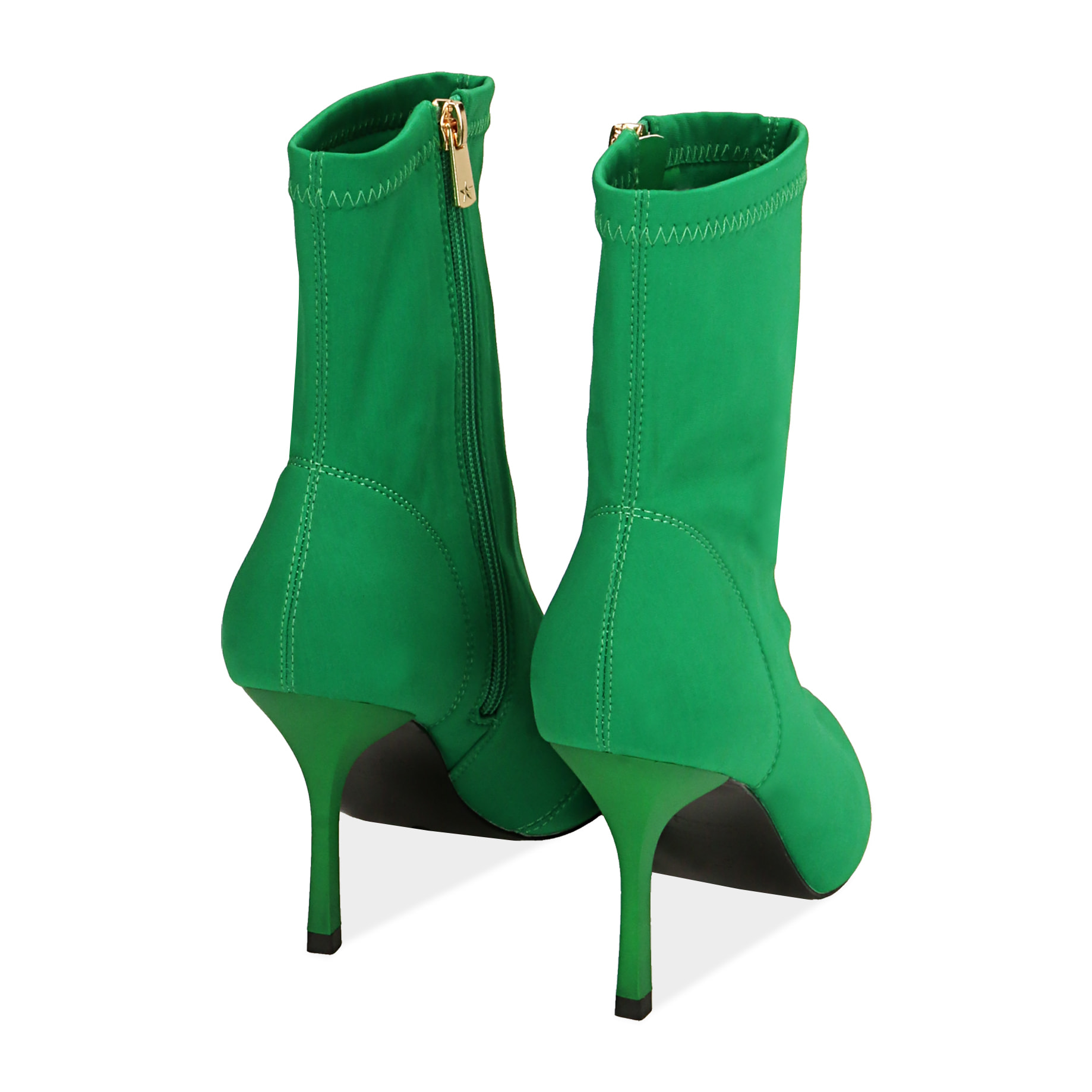 Botines de lycra verde, tacón 8,5 cm.