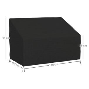Funda para Banco de Jardín 2 Plazas, Funda Sofá Exterior Impermeable, Tela Oxford 600D con Recubrimiento, 140x84x56/94 cm para Patio, Terraza, Negro